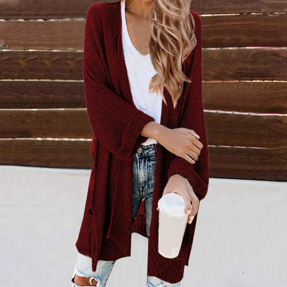 

Women Casual Long Sweater Cardigan Multicolor Soft Simple Solid Free Size Female Loose Knitted Spilt Cardigan