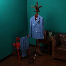 Высокое качество Мужские костюмы 3 Psc блейзер+ жилет+ брюки жених свадебные костюмы для мужчин платье полосатый двубортный костюм