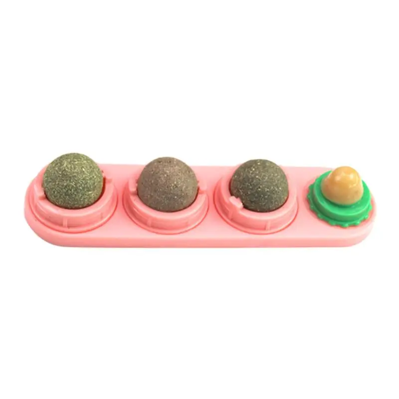 Cat Catnip Ball Set Self-adhesive Rotated Catnip Silvervine Lick Ball Pet Kitten Molar Teething Cleaning Toy Wall Mount indestructible dog toys Toys