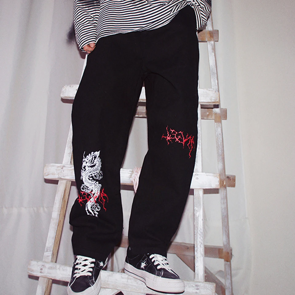 Plus Size Harajuku Streetwear Baggy Dragon Graffiti Print Chain Accessories Pant Punk Harem Hip Hop Men Japanese Gothic Cargo Aliexpress