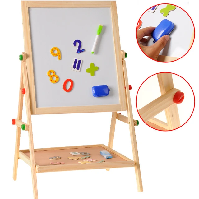 Wooden Drawing Blackboard Whiteboard Double Sided Adjustable Easel