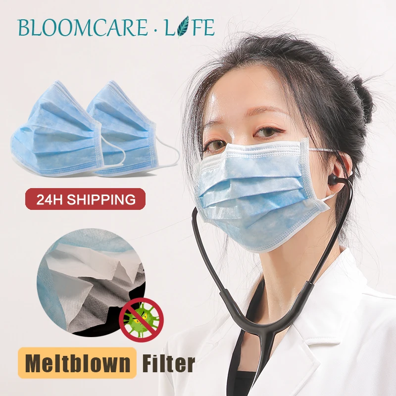 

ship in 24 hoursBloomcare Anti Flu Disposable three-layer protective masks bacteria face dust-proof safety masks