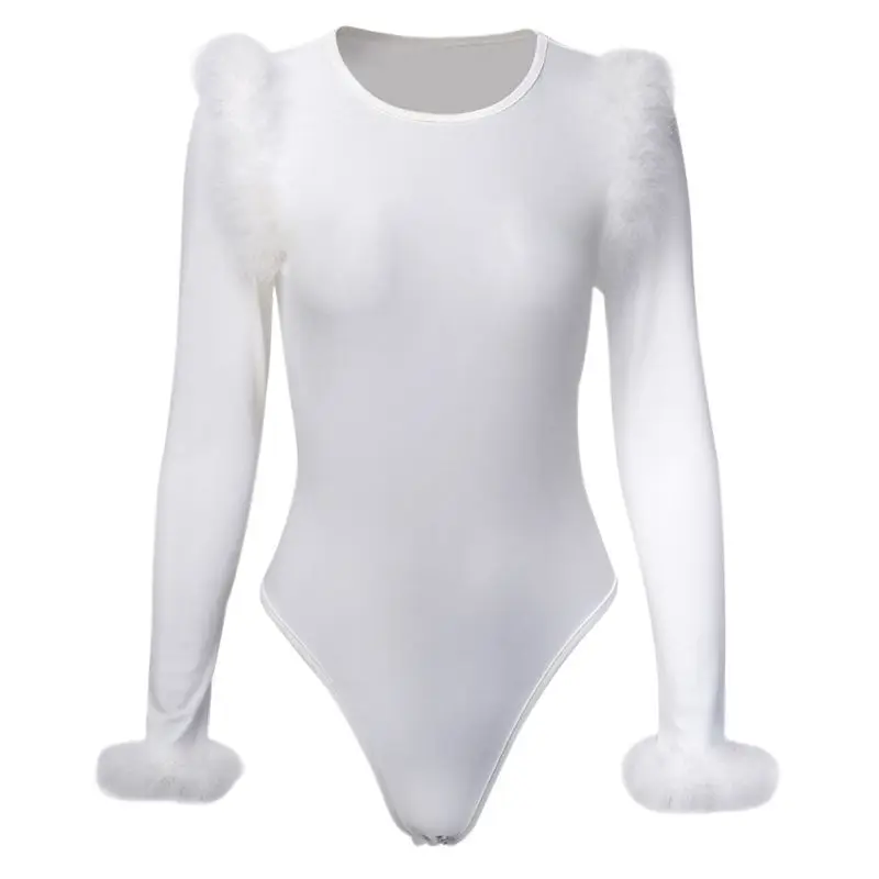 

Skinny Bodysuit Autumn And Winter New Pullover O-Neck Solid Color Fur Slim Sexy Bodysuit HOT SALE