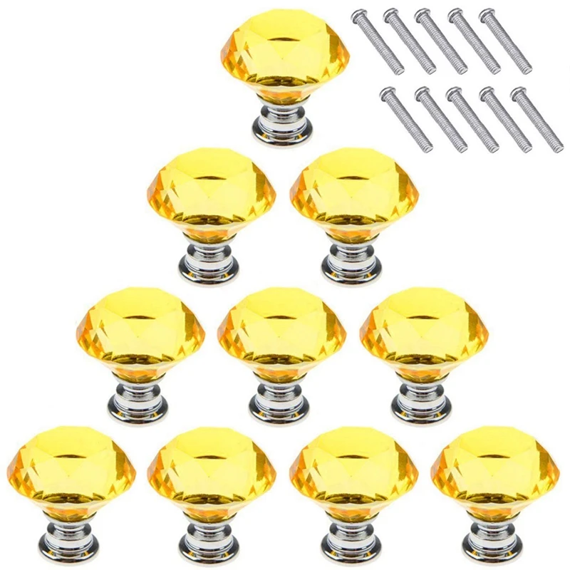

Yellow 10Pcs 40mm Crystal Glass Cabinet Knobs Diamond Shape Drawer Kitchen Cabinets Dresser Cupboard Wardrobe Pulls Handles