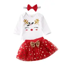 Pudcoco/Рождественская Одежда для маленьких девочек костюмы для новорожденных девочек, костюм с оленем, топы, кружевная юбка-пачка 3 предмета, милая Рождественская детская одежда