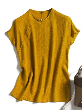 

Real Silk Chinese Style Boutique Women Clothing 2020 Short Sleevehigh Quality Shirt for Woman Womans Clothing Fashionable