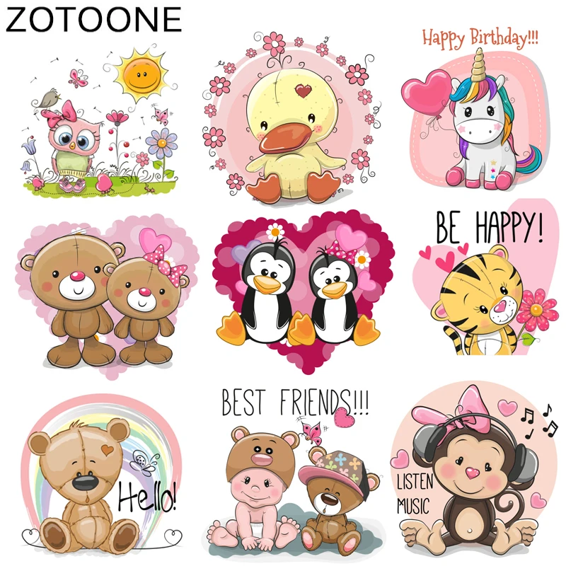 

ZOTOONE Cute Duck Tiger Clothing Stickers Iron on Patches Diy Heat Transfers Beer Patch for Clothes T-shirt Appliques Decoration