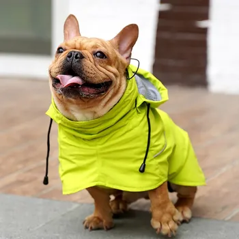 

Hot Dog Raincoat Waterproof Nylon Cloth High Collar Detachable Cap Golden-haired Dog Raincoat