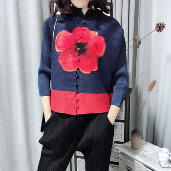 

LANMREM 2020 New Fahion Pleated Tops For Women Short Style Loose Coat Temperament Printting Famale's Jackets Spring Summer YH687