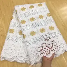 Торговля африканская швейцарская вуаль кружевная ткань с камнями белая нигерийская кружевная ткань из Дубая для свадьбы 5 ярдов/партия