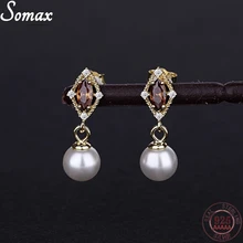 925 prata esterlina geométrica peridot pérola pingente chapeamento 14k ouro moda brincos feminino lindo jóias acessórios