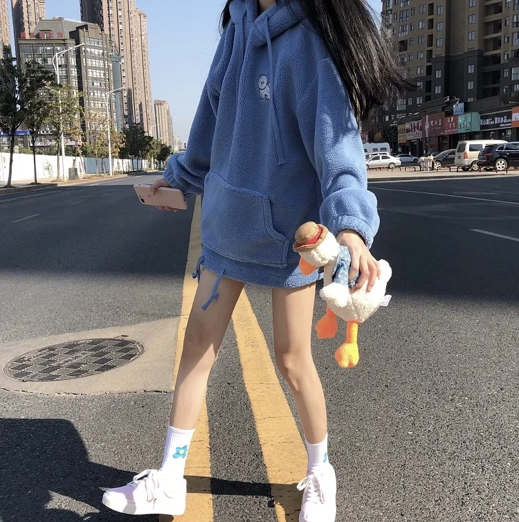 Женская толстовка, Осень-зима, harajuku, пуловер, розовый, негабаритный, длинный рукав, kawaii, флисовая Толстовка для женщин