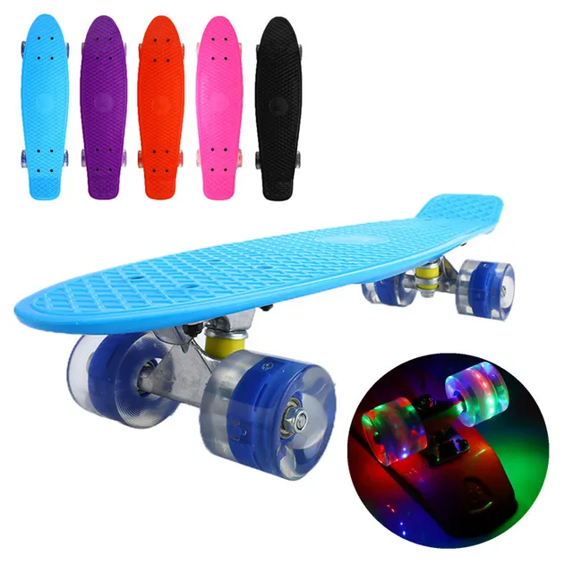 US $27.98 22inch Skate Board Flashing Light Mini Cruiser Skateboard Plastic Longboard Banana Fishboard Street