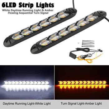 

Car Daytime running lights Lights LED Turn Signal Lights 6 LED DC 12V 5000-6000K Light Strip Daytime White+Yellow Universal