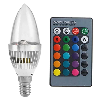 

3W Smart E27 RGB LED Colorful Change Color Bulb with 24 Candle Remote Control Button Transparent Lampshade