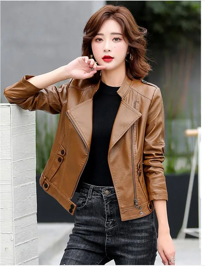 2020 New Spring Autumn Lady Basic Coat Outerwear Slim Faux Leather Jacket Women Classic Moto Biker Jacket