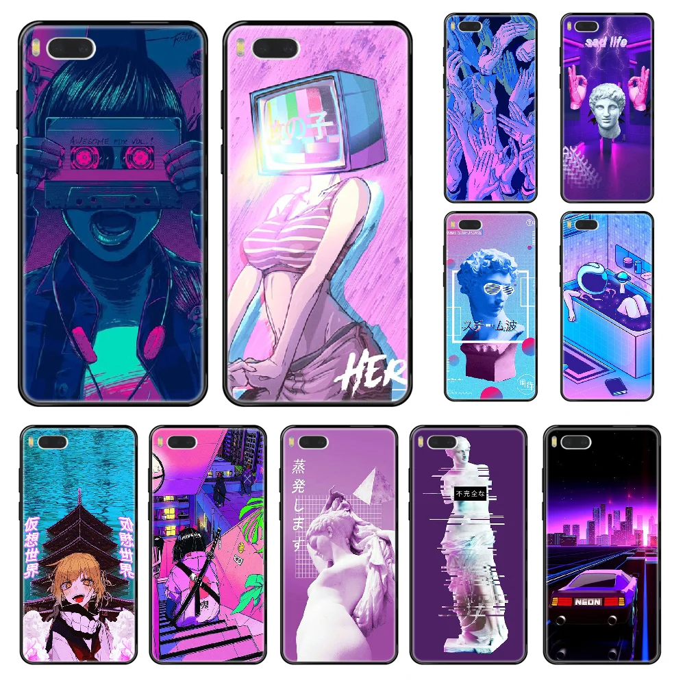 Чехол для телефона с рисунком аниме Vaporwave Xiaomi Redmi Mi 3 5 6 8 9 A1 2 Max3 Mix2 X SE Lite Pro черный