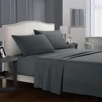 

58 Bedding Set Brief Bed Linens Flat Sheet+Fitted Sheet+Pillowcase Queen/ King Size Gray Soft comfortable white Bed set38