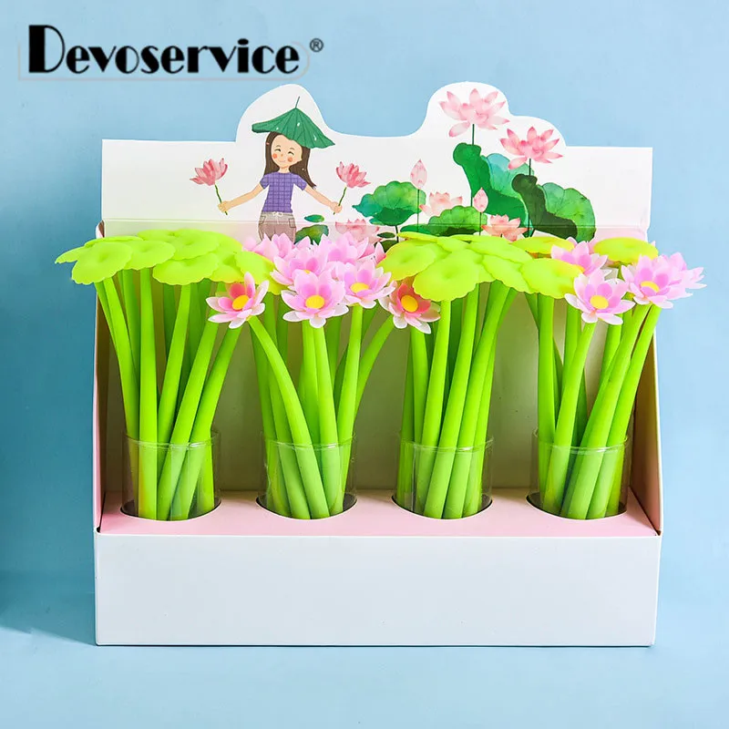 

48pcs Summer Lotus Lotus Leaf Modeling Gel Pen Creative Silicone 0.5mm Plastic Green Gel Pen Student Stationery Office Gift Pens