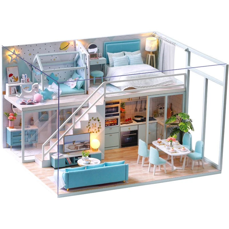 CUTEBEE DIY Dollhouse Wooden doll Houses Miniature Doll House Furniture Kit Casa Music Led Toys for Children Birthday Gift