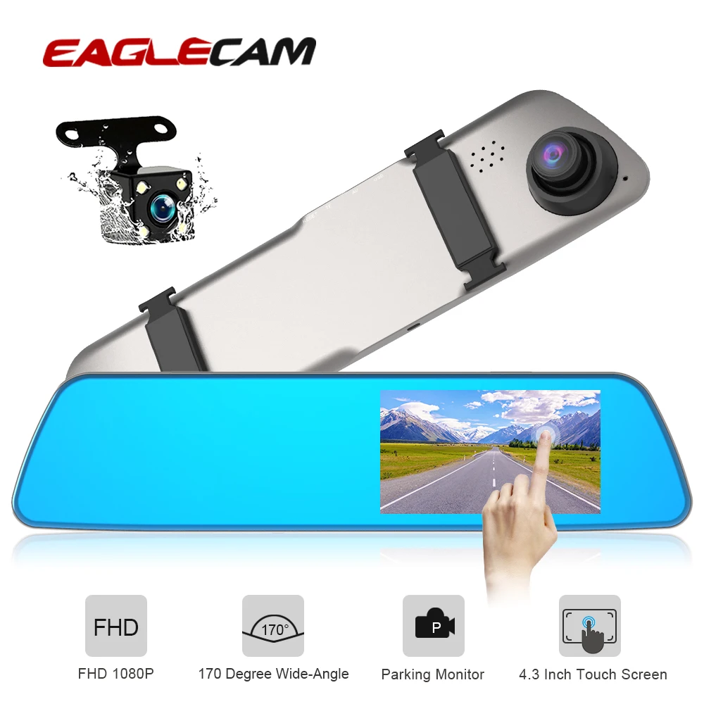 

4.3 Inch Touch Screen Full HD 1080P Car Vehicle DVR Camera Rear View Mirror DVR Dual Lens Registrator Auto Dash Cam Recorder