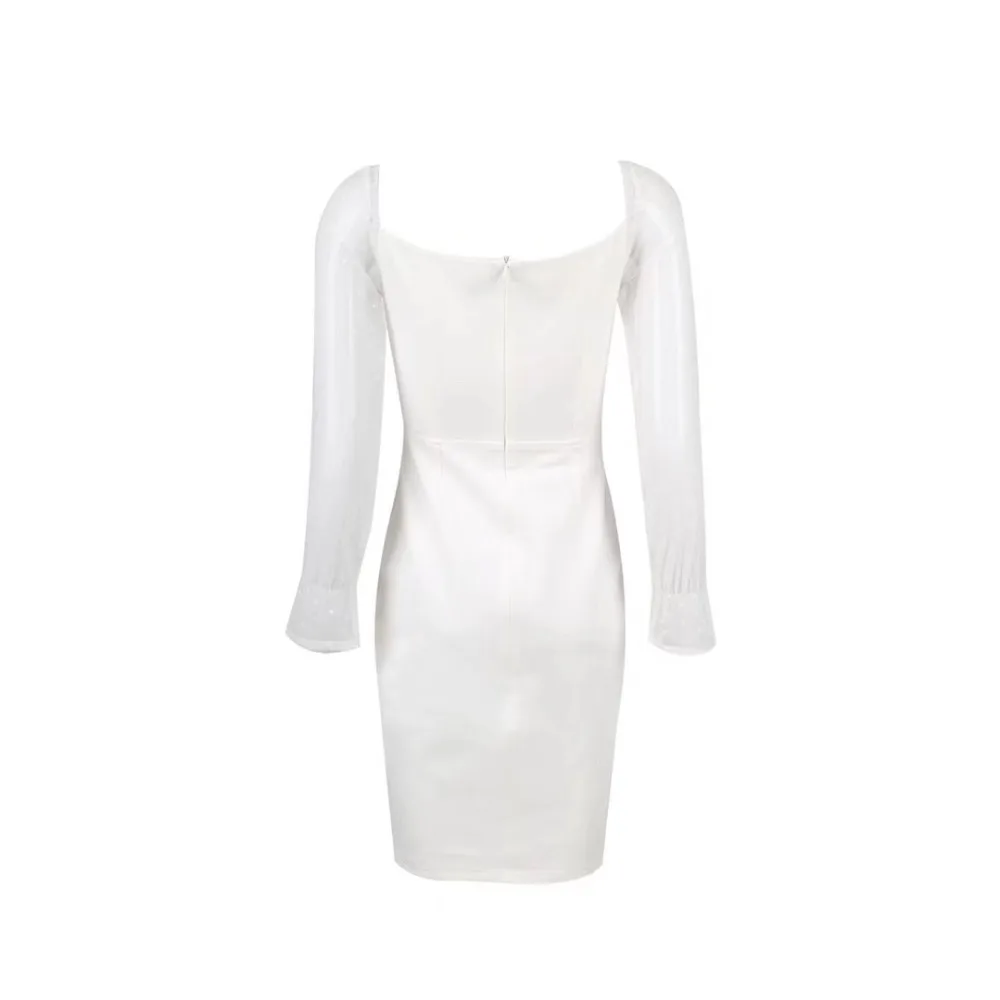 Высококачественное белое сексуальное Бандажное платье с длинным рукавом и сеткой, вечерние платья белого цвета