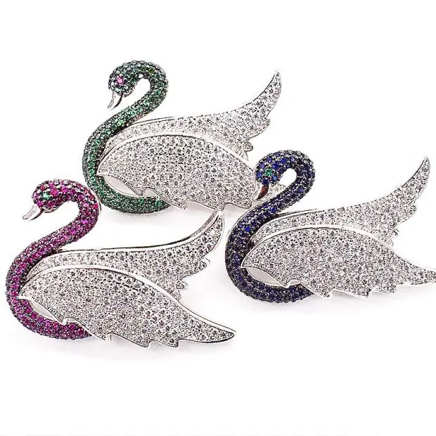 1Pcs Women'S Beautiful 24K  Gold Plated Cz Zircon Swan Brooch Pins For Party