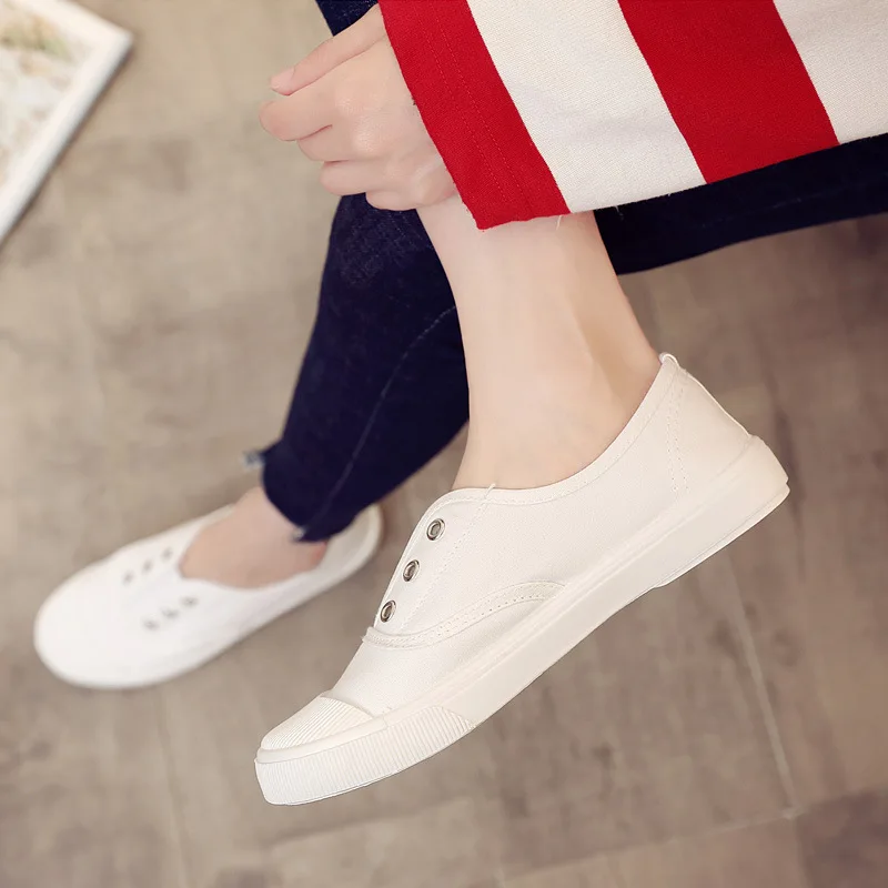 

2019 Summer New Style Slip-on Loafers Canvas Shoes Women's Versatile White Shoes Flat Casual Board Shoes