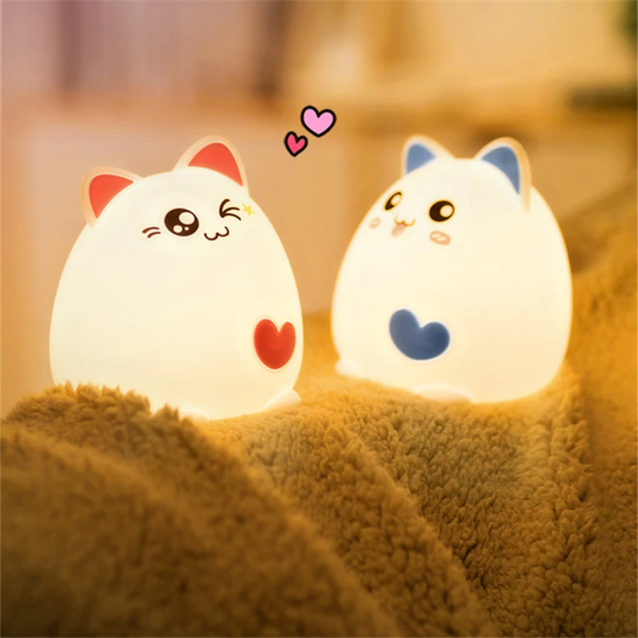 Светодиодный ночной Светильник милый Единорог Cat USB зарядка силиконовый мягкий