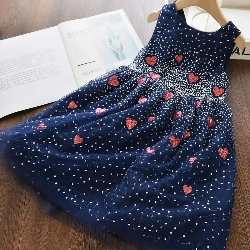 Bear Leader Love Girls Dresses Summer New Children's Wear Fashion Sequins Mesh Sleeveless Sweet Princess Dress Costume | Детская