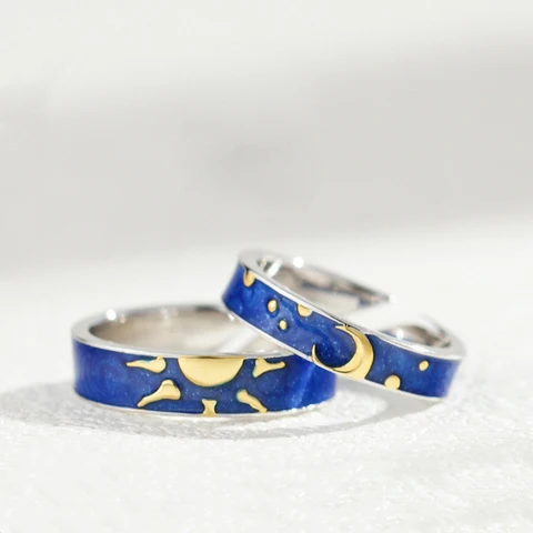Sun Moon Paired Couple Rings For Women Men Lover Finger Silver Color Valentine's Day Matching Wedding Jewelry Gifts
