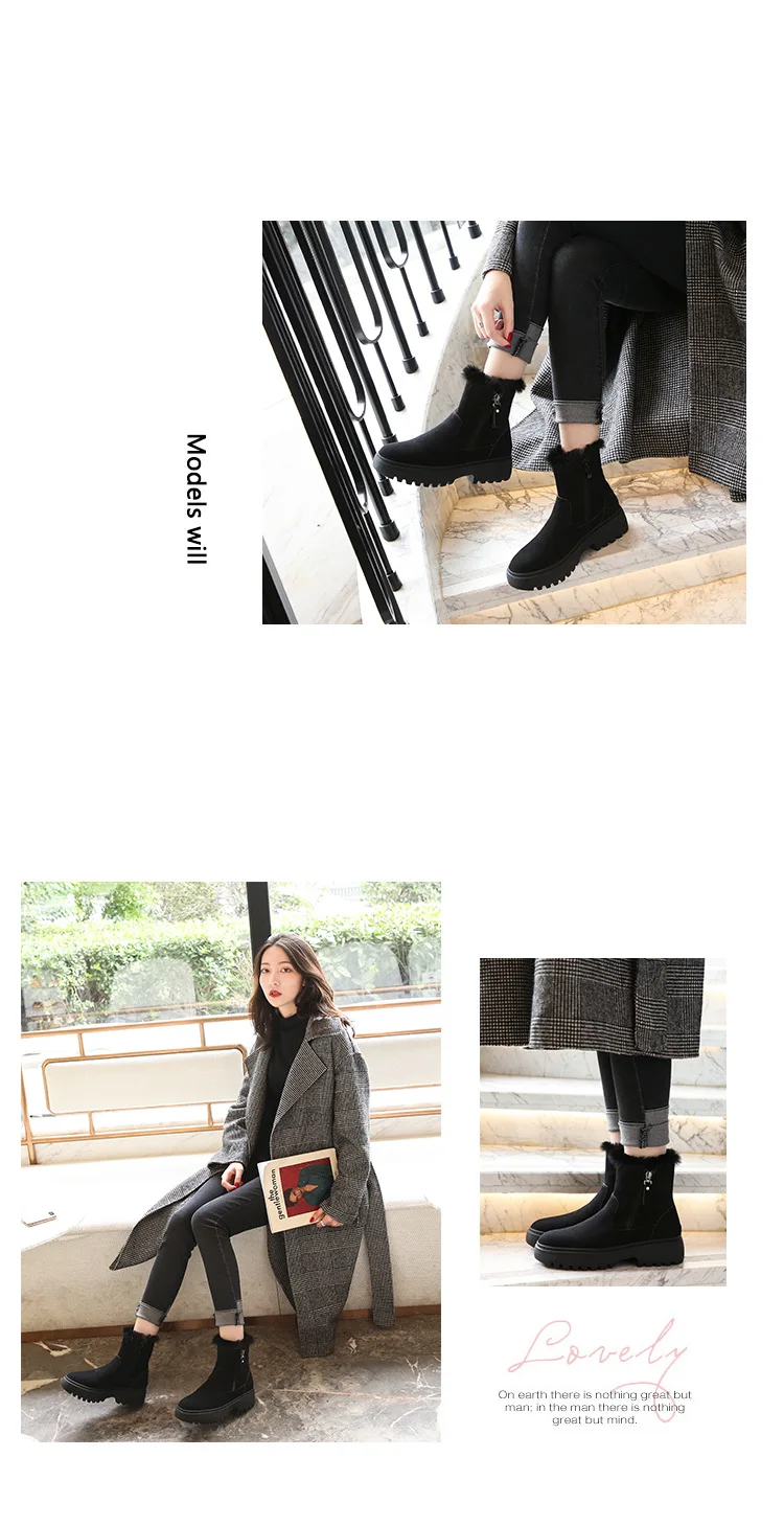 Nubuck Snow winter boots women plus size 4243 plush warm platform booties ladies fur cotton shoes suede motorcycle martin bottes