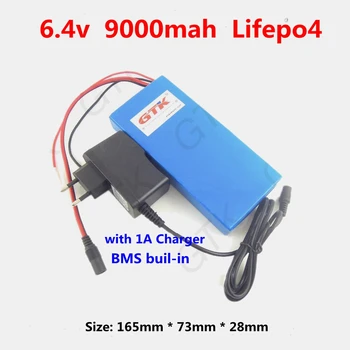 

GTK rechargeable 6.4v 9000mah lifepo4 6v 9ah battery pack 6v lithium batteries for led lights cctv pack battery + 1A charger