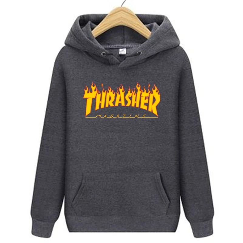 Новые толстовки 2022THRASHER с капюшоном резиновым принтом свободного кроя в стиле