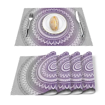 

Hippie Mandala Art Bohemian Placemat Washable Cotton Linen Table Cloth Pad Mat Rectangle Placemats Heat Resistant