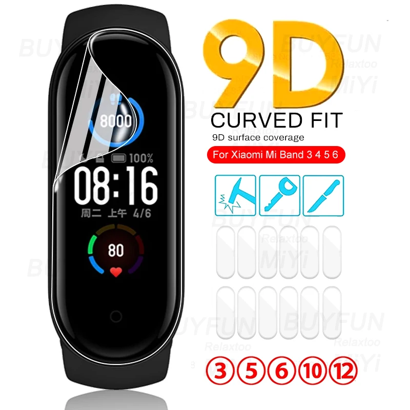3-12PCS 9D Curved Hydrogel Film For Xiaomi Mi Band 6 Bracelet Screen Protectors Not Glass My Band 6 Band6 Miband6 Bend 7 6 5 4 3