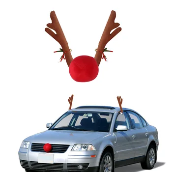 

3Pcs Reindeer Christmas Decor Car Vehicle Nose Horn Costume Set Rudolf Christmas Reindeer Antlers Ornaments Elk Antler Car Decor