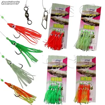

4 Packs Sabiki Rigs Octopus Lure Freshwater Saltwater Glow & Red Mini Squid Jig Hooks Artificial Bait Sabiki Rig With Swivel