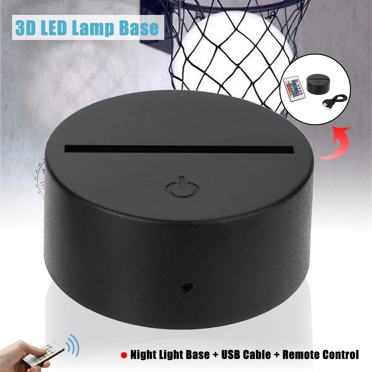 Colorful Night Light Holder Black ABS Acrylic 3D LED Lamp Base + USB Cable + Remote Control For Home Room Decoration Ideal Gift