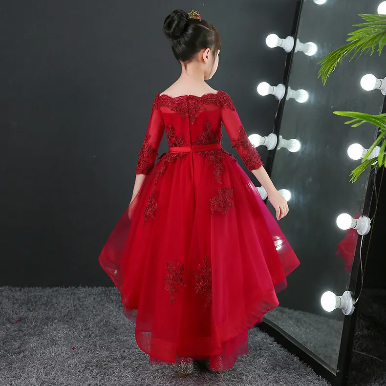 Glizt/Красные кружевные свадебные платья для девочек; кружевные вечерние платья принцессы со шлейфом и бусинами; платье для первого причастия для детей