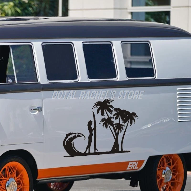 Tropical Island Palm Silhouettes Surf Board Sticker Home Decor Vinyl Decal Coconut Tree Living Room Bedroom