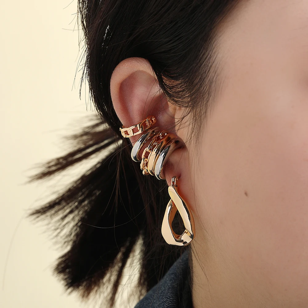 Trendy Pearl Clip on Earrings Earcuffs for Women Gold Color C Shaped Stackable CZ Ear Cuff No Pierced Party Wedding Jewelry 2020