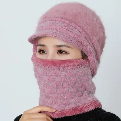 Skullies Beanies женский шарф зимние трикотажные изделия шапки для женщин Женская шерстяная круглая шапочка Балаклава однотонная маска шапка шапочка шапка для мамы - Цвет: Leather purple