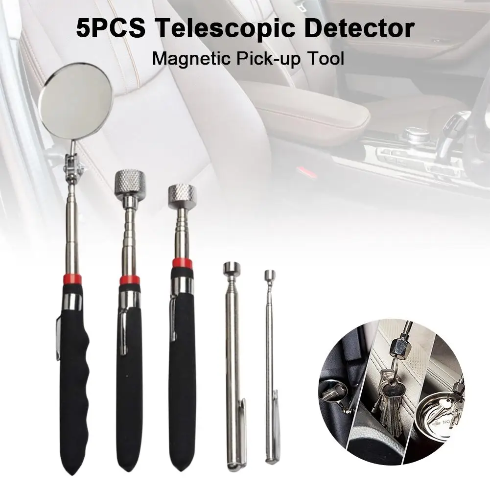 5PCS магнетический Палочки(инструмент для ремонта автомобилей телескопическая Grabber 360 поворотное зеркало для осмотра с светодиодный свет для просмотра Палочки вверх
