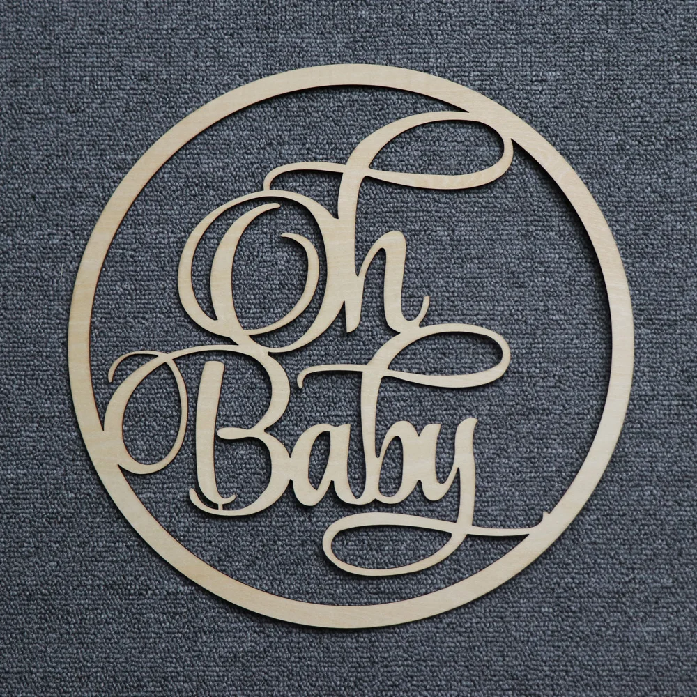 Oh Baby Sign Acrylic Wood Mirror gold Name Sign for Baby Shower Party Decor, Wood Hoop Sign Mirror Babyshower Gift (2)