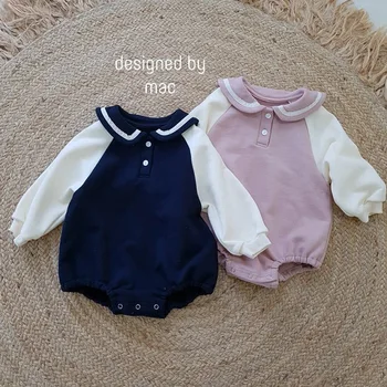 

College Style Romper Babies Long Sleeve Boys Girls Ropmers 2020 Autumn Winter Cotton Cute Color Jumpsuit Petal Collar Clothes