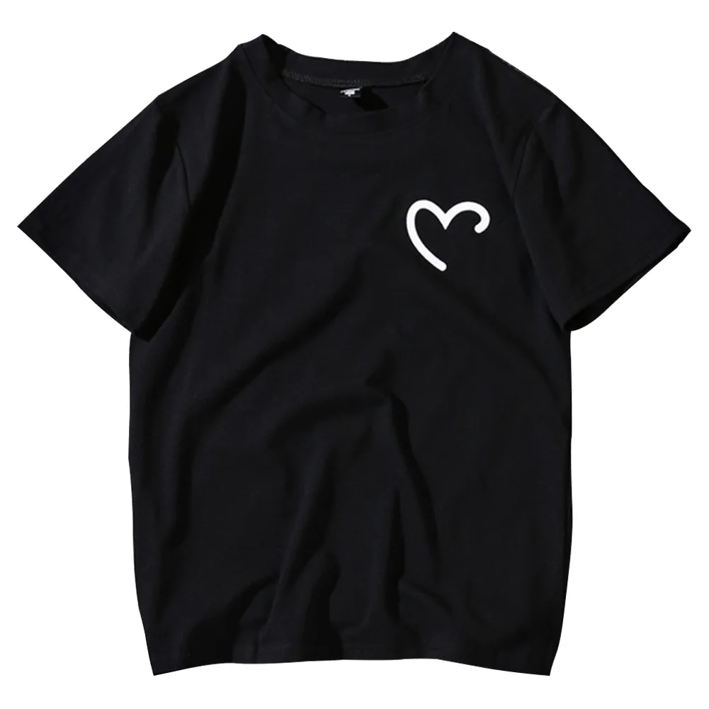 

Ladies Loose Top Crew Neck Cotton Blend Casual Short Sleeve Loving Heart Couples Summer Simple Print Women T Shirt