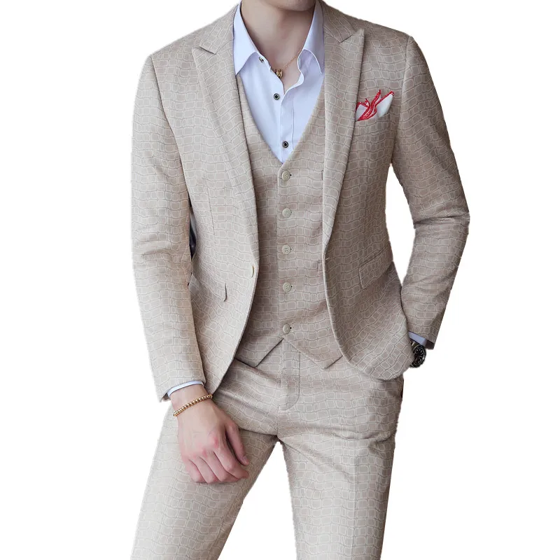 

Blazers pants vest Sets / 2018 fashion new men's casual boutique lattice plaid suit jacket trousers waistcoat 3pieces suits