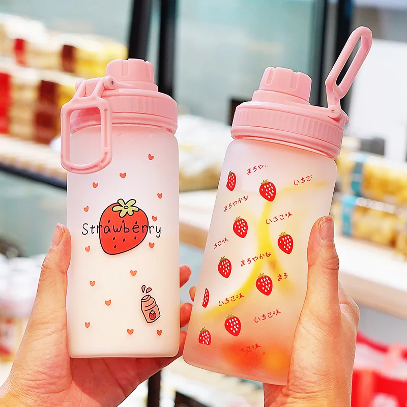 Kawaii Strawberry Milk Water Bottle With Straw Portable Leakproof