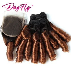Ombre Loose Wave Bundles With Closure Peruvian Human Hair Bundles 4 Bundles Funmi Curly With Closures For Women T1b 30 99j